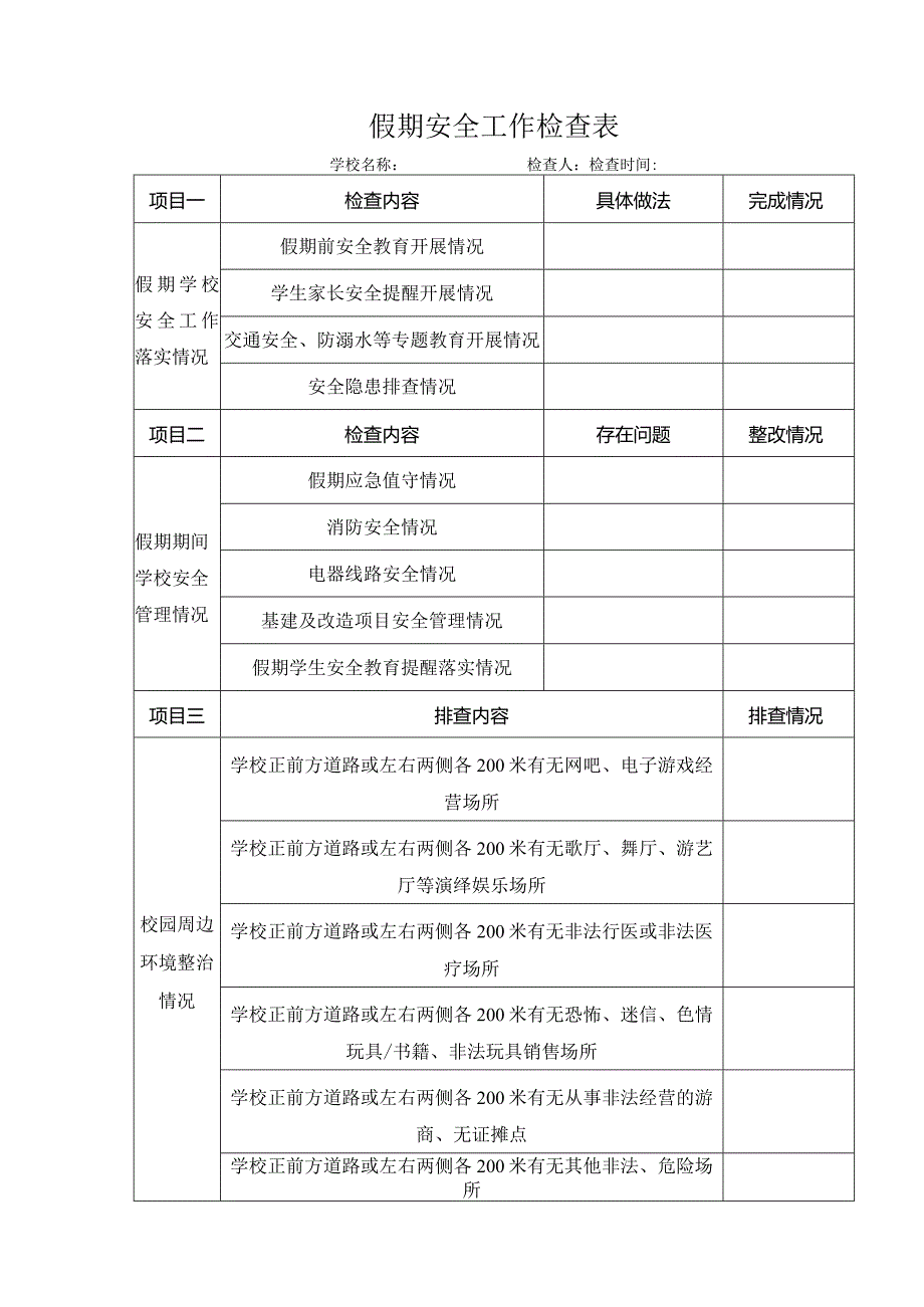 假期安全工作检查表.docx_第1页