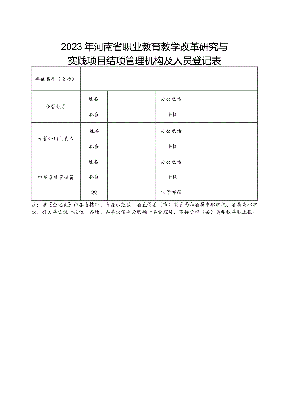 2023年河南省职业教育教学改革研究与实践项目结项管理机构及人员登记表.docx_第1页