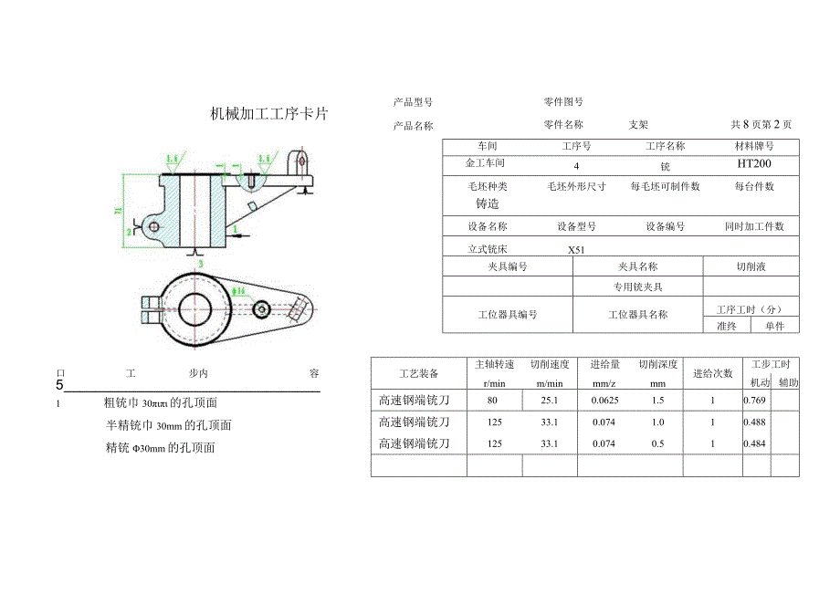 支架零件机械加工工序卡片和工艺过程卡合集.docx_第3页