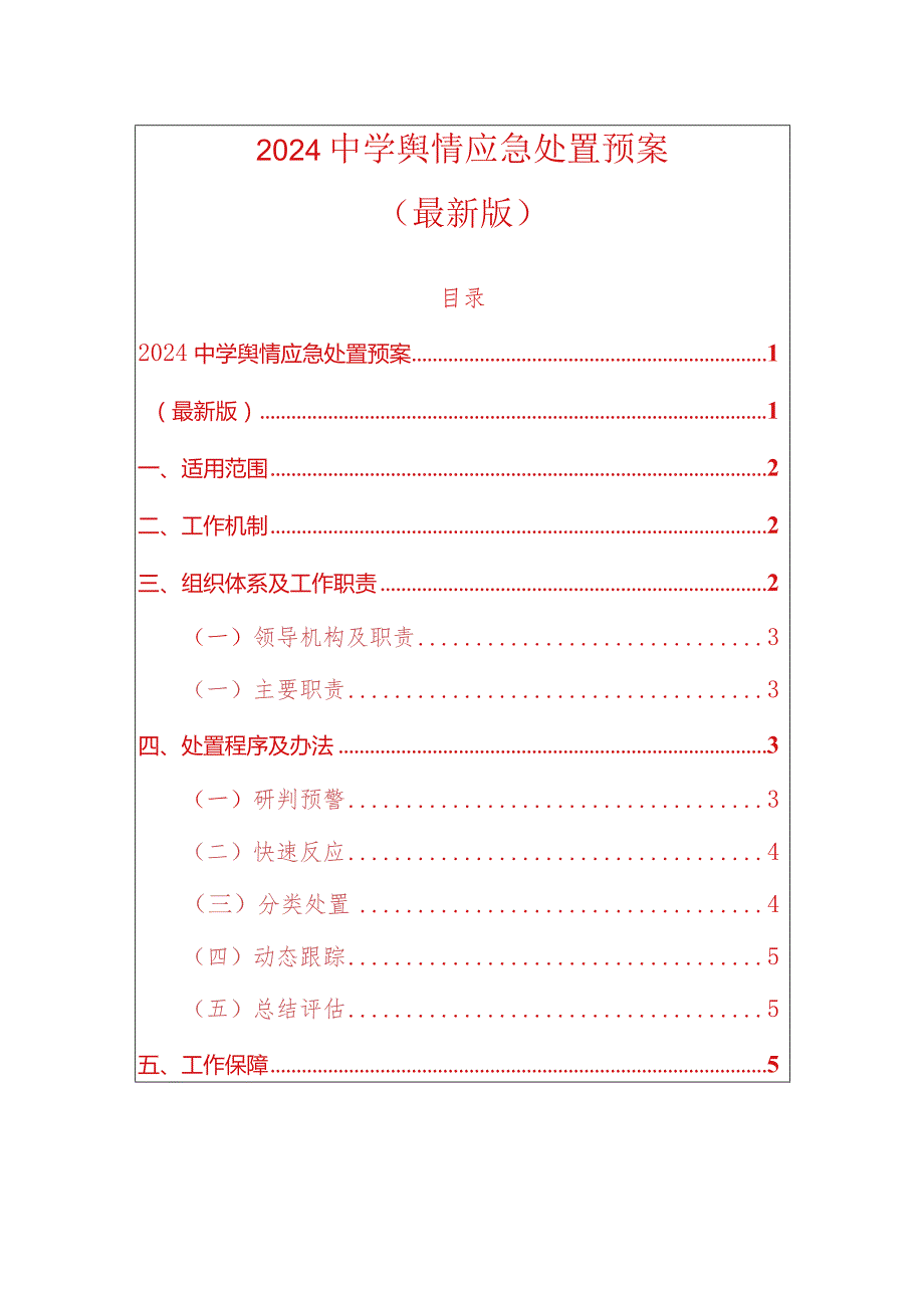 2024中学舆情应急处置预案.docx_第1页