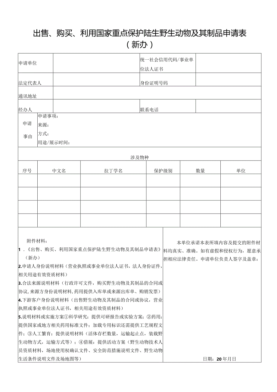 出售、购买、利用国家重点保护陆生野生动物及其制品申请表（新办）.docx_第1页