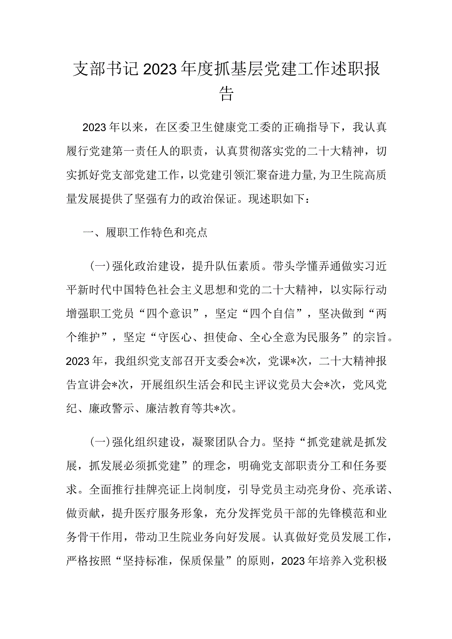 支部书记2023年度抓基层党建工作述职报告.docx_第1页