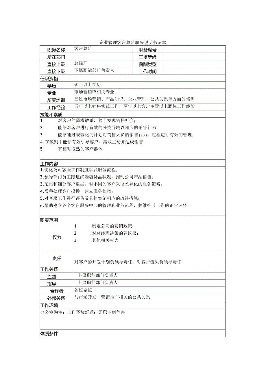 企业管理客户总监职务说明书范本.docx_第1页