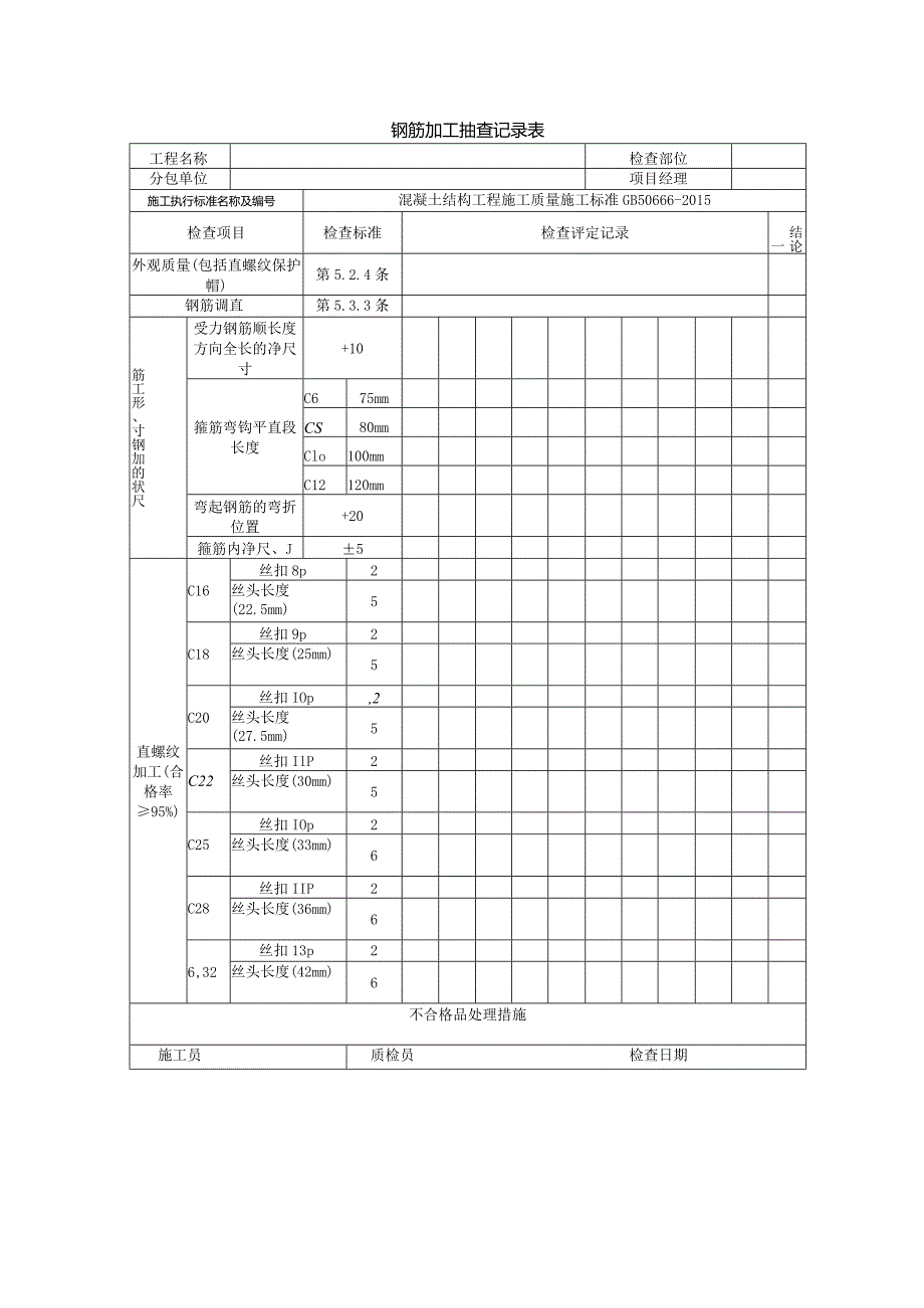 表4.钢筋加工抽查记录.docx_第1页