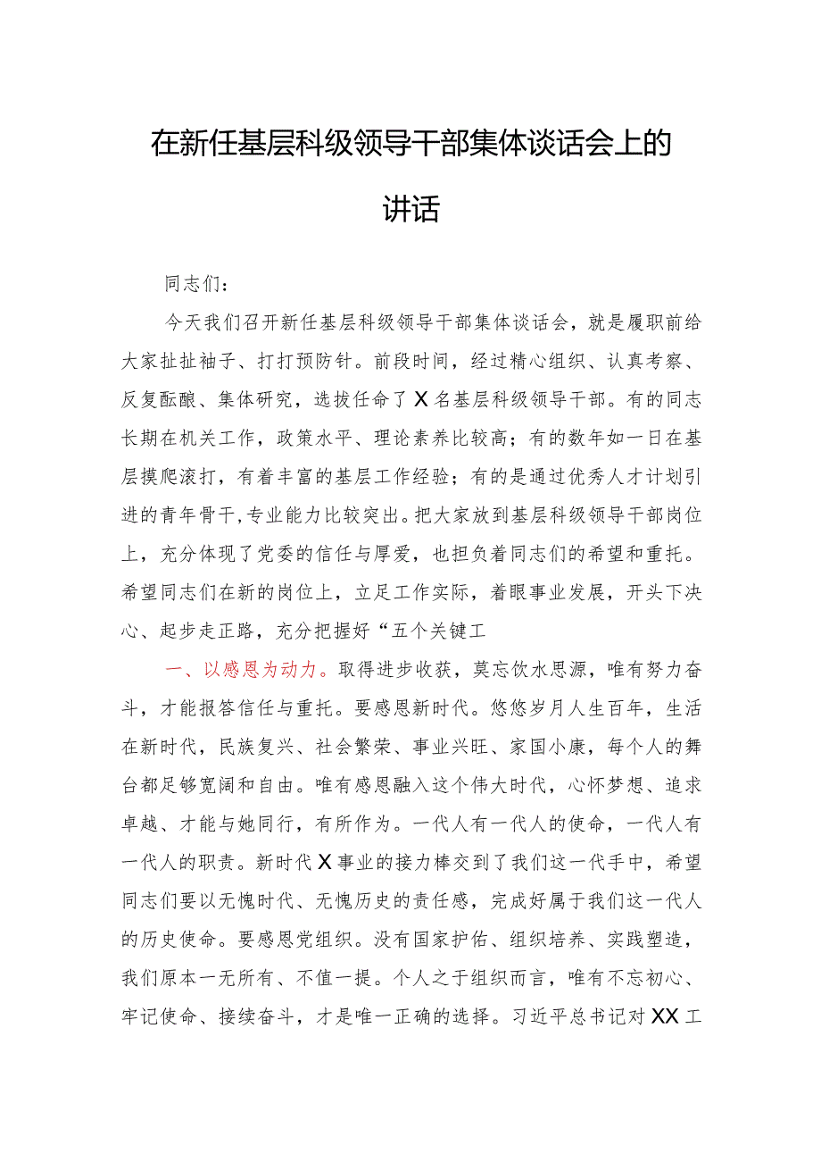 在新任领导干部集体谈话会上的讲话.docx_第1页