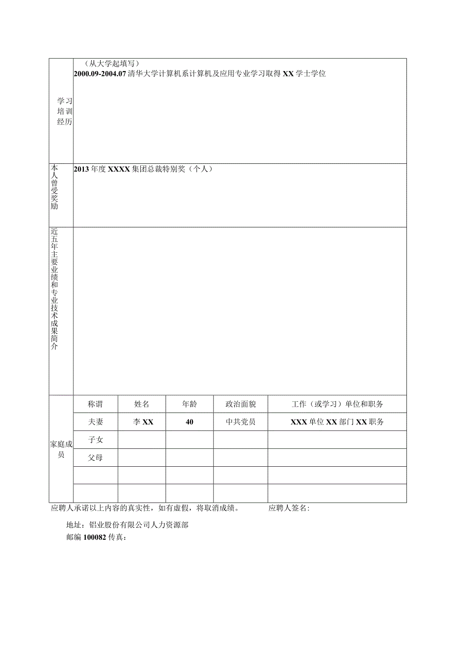 中国铝业股份有限公司竞争上岗报名登记表模板.docx_第2页