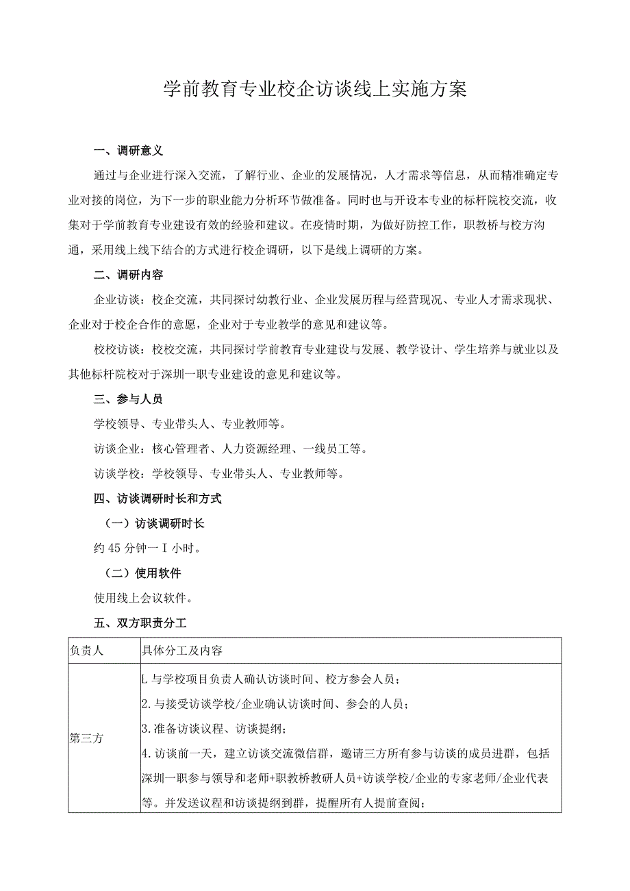 学前教育专业校企访谈线上实施方案.docx_第1页