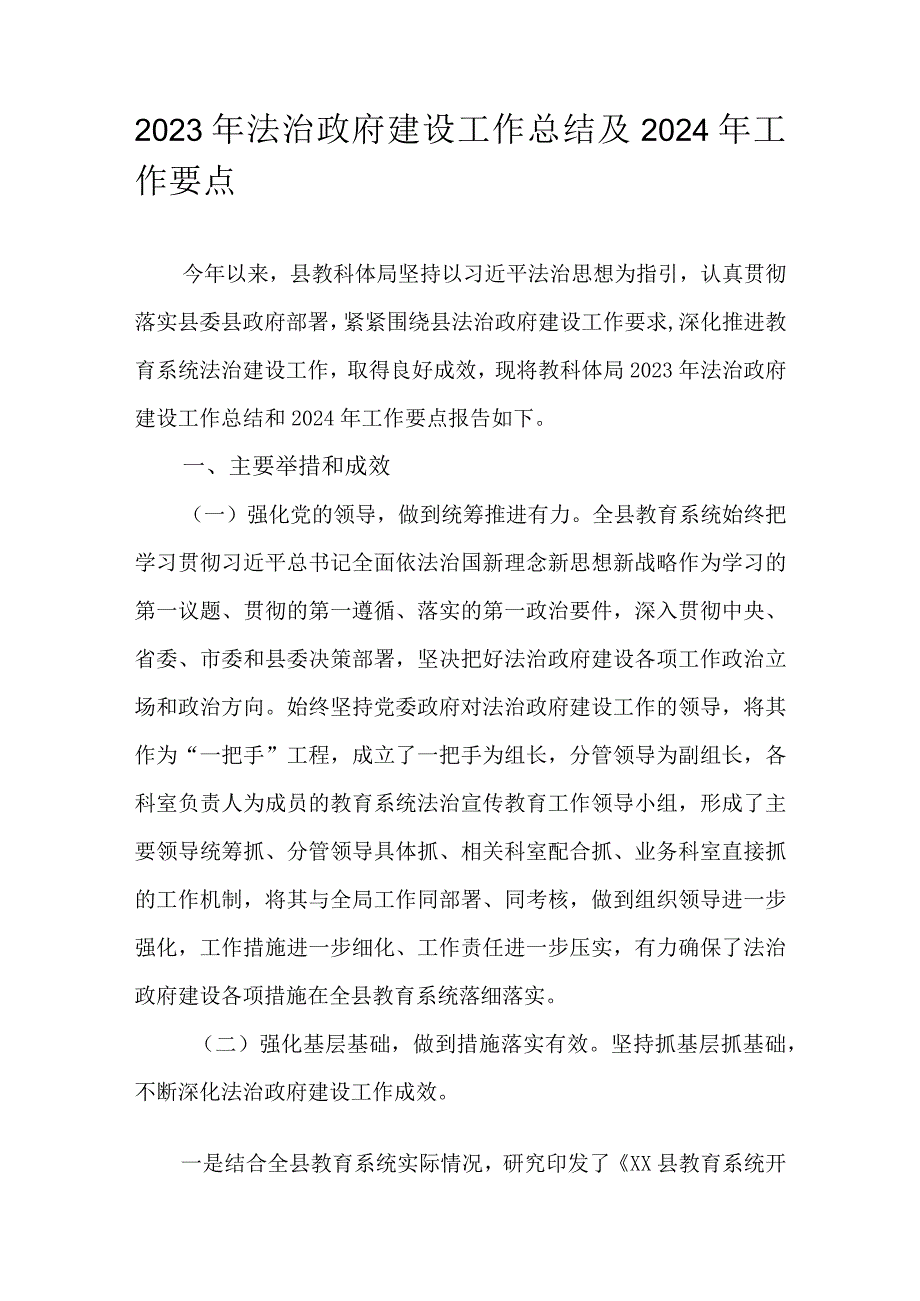 2023年法治政府建设工作总结及2024年工作要点.docx_第1页