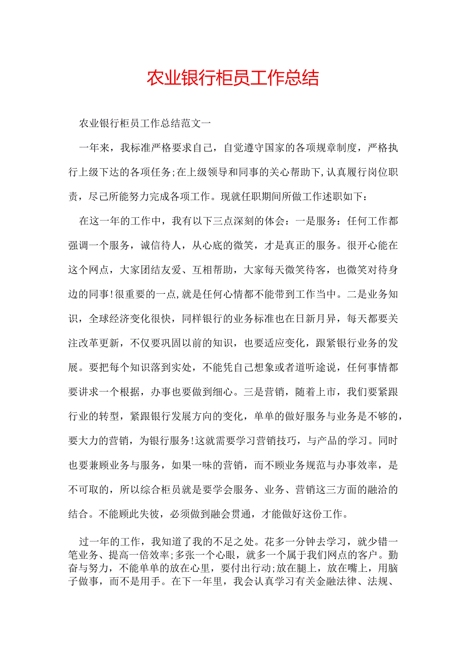 农业银行柜员工作总结.docx_第1页