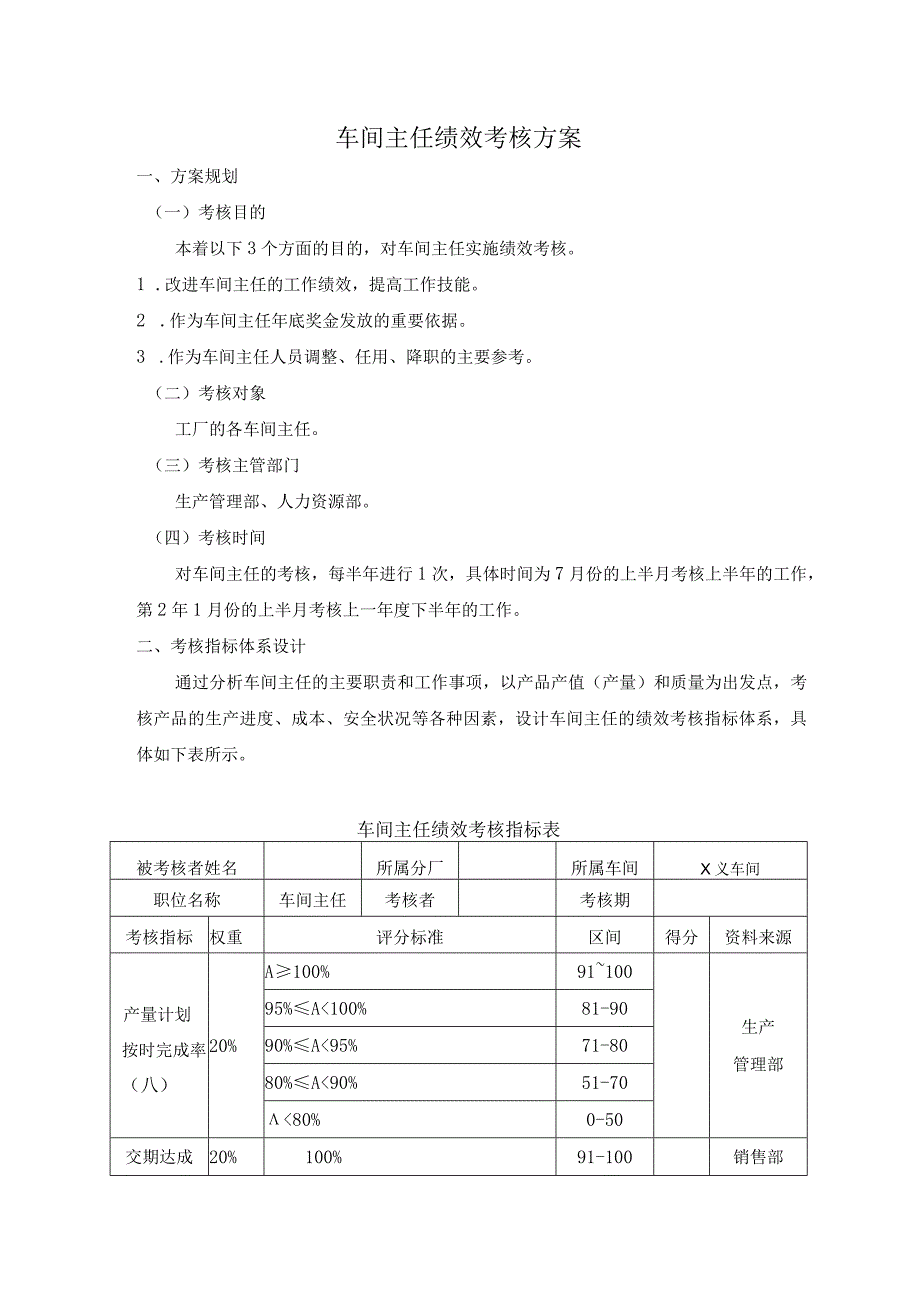 车间主任绩效考核方案.docx_第1页