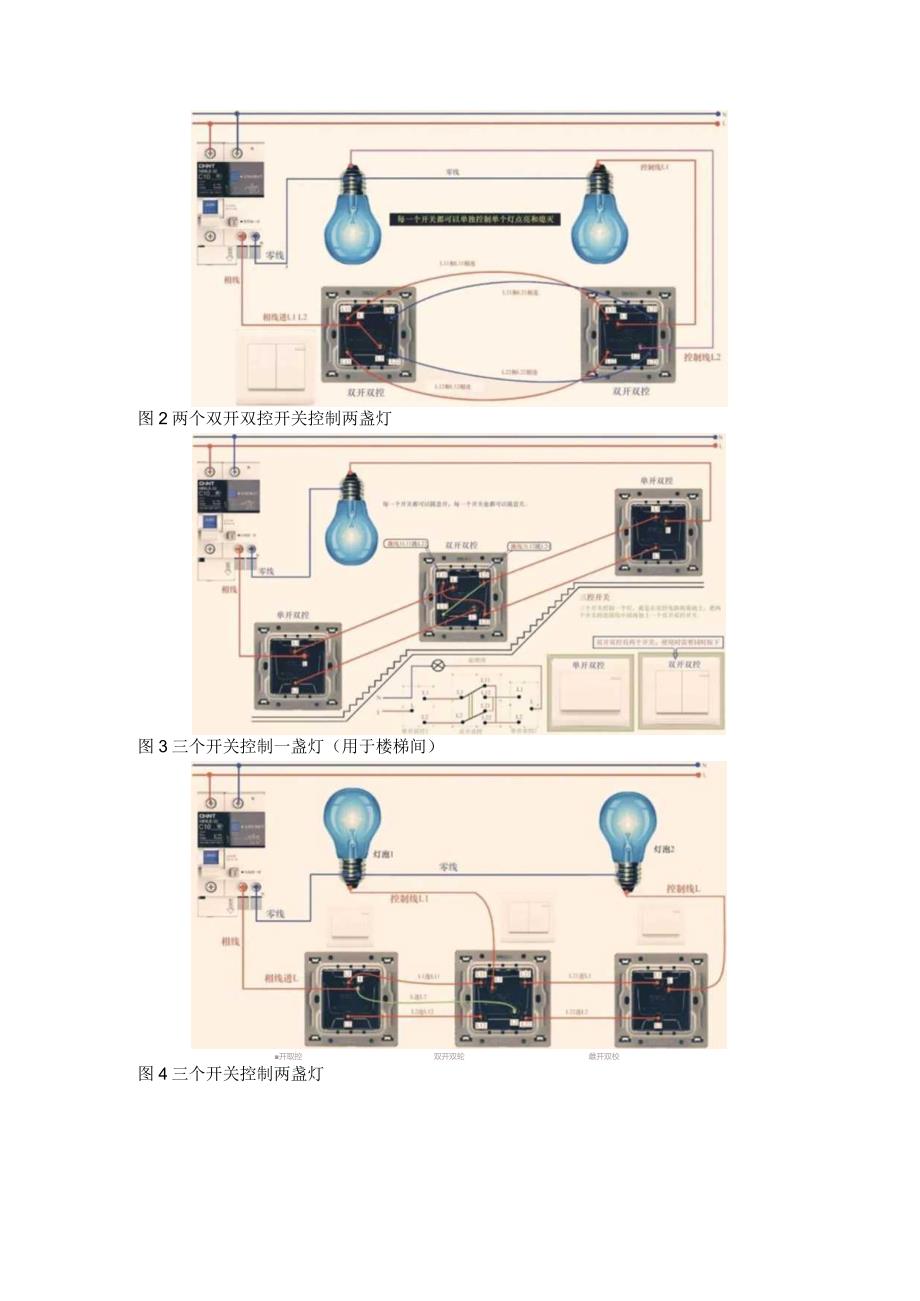 一灯单控双控三控四控实物接线图解 附36种常见照明控制原理图.docx_第3页