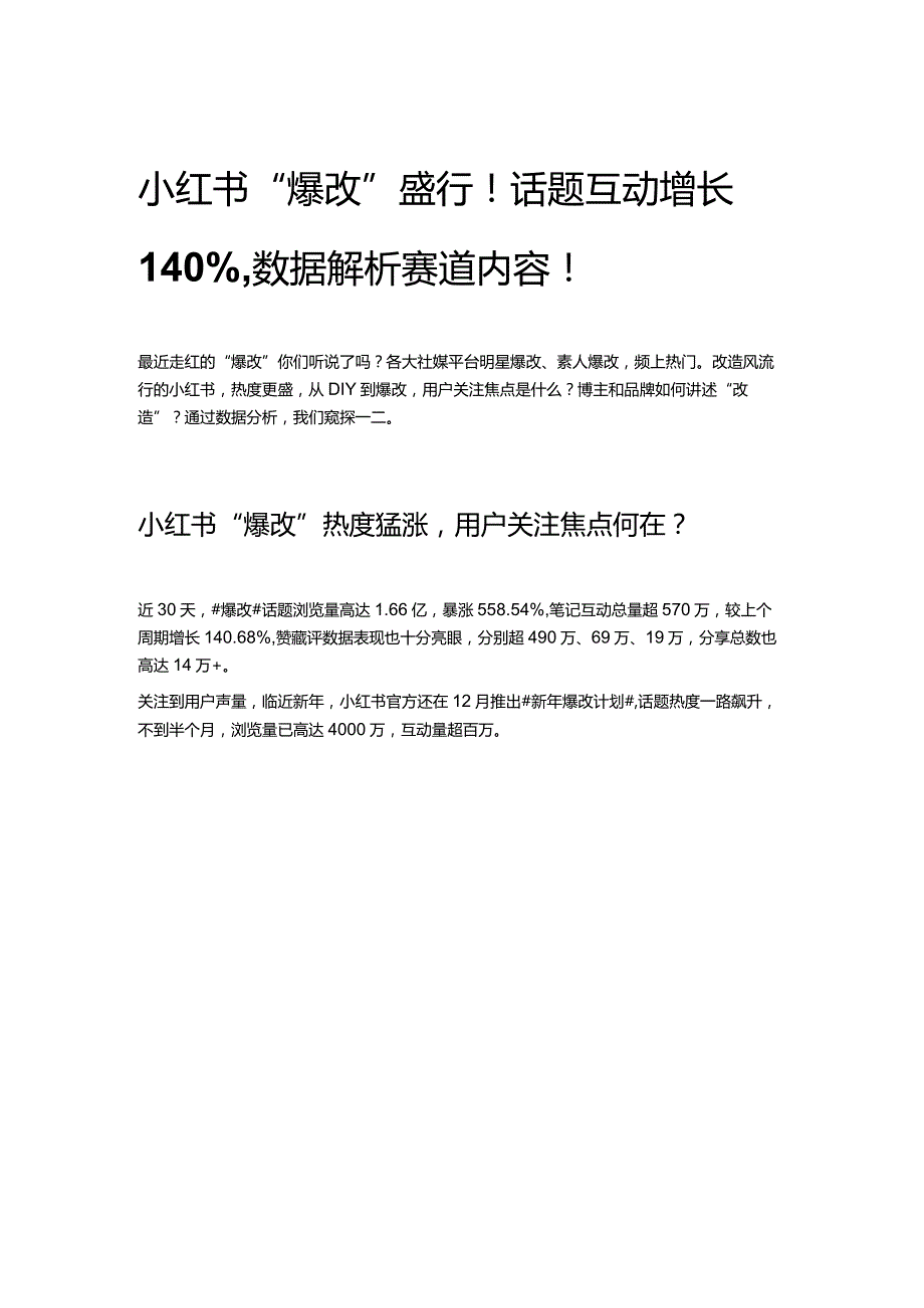 小红书“爆改”盛行！话题互动增长140%数据解析赛道内容！.docx_第1页