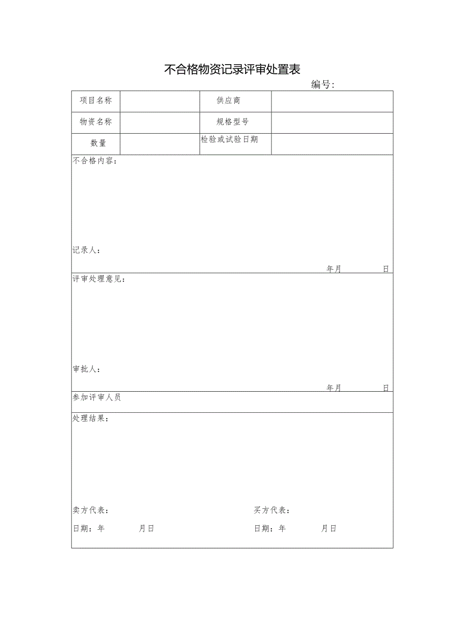 不合格物资记录评审处置表.docx_第1页