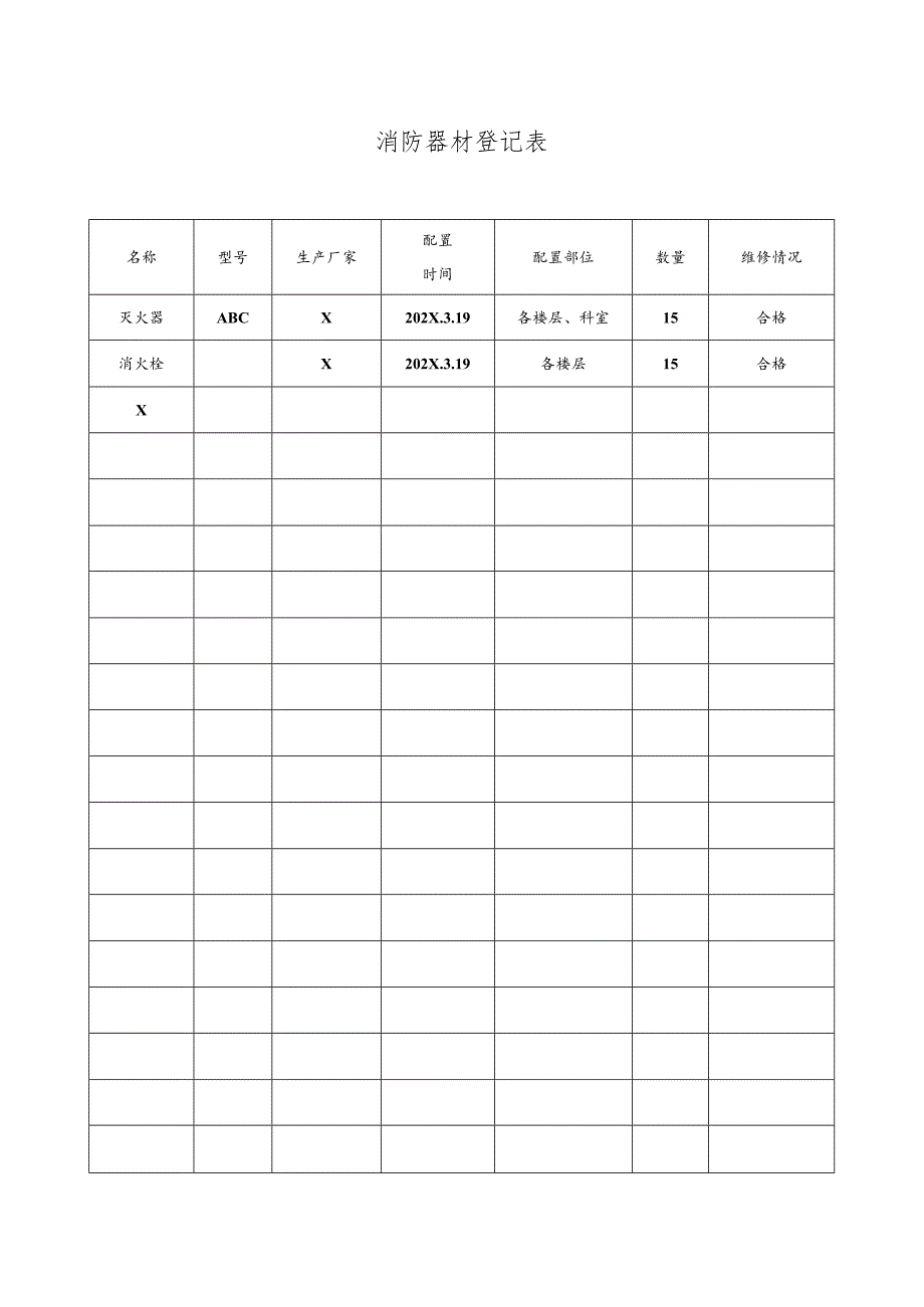 消防器材登记表（2023年XX工业机修厂）.docx_第1页