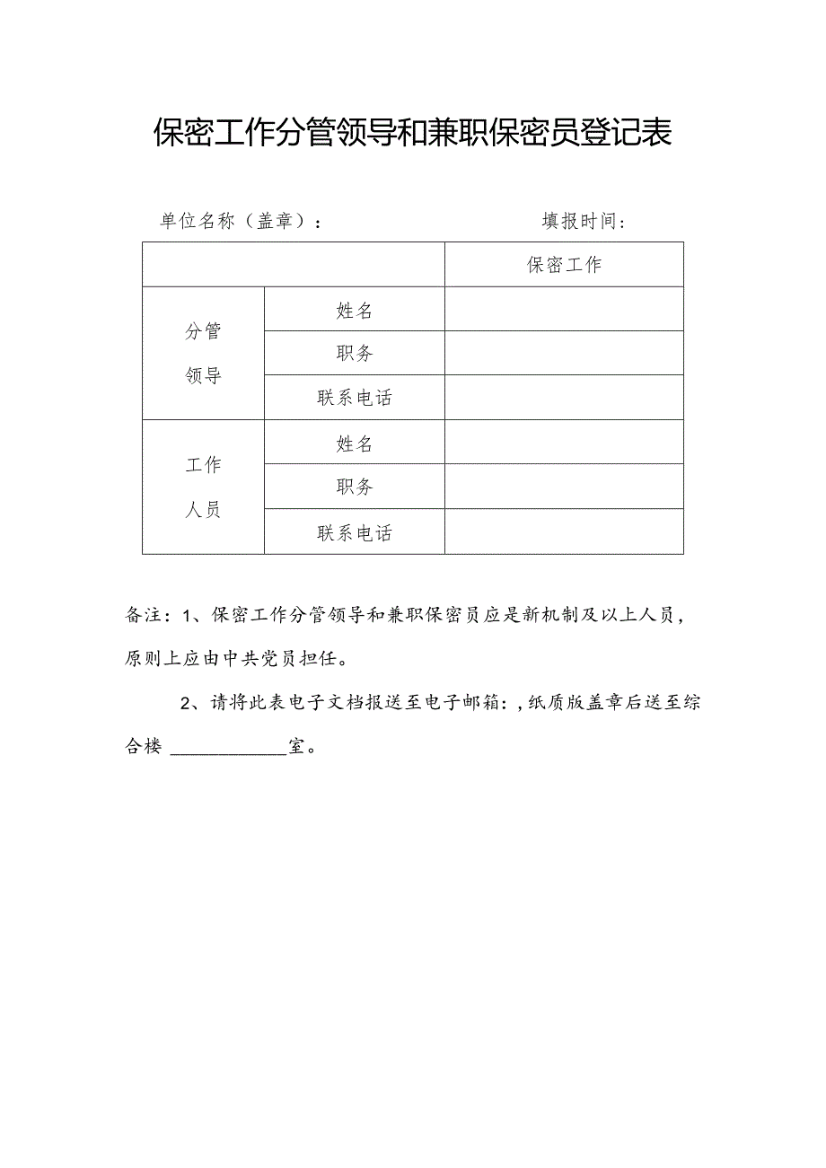 保密工作分管领导和兼职保密员登记表.docx_第1页