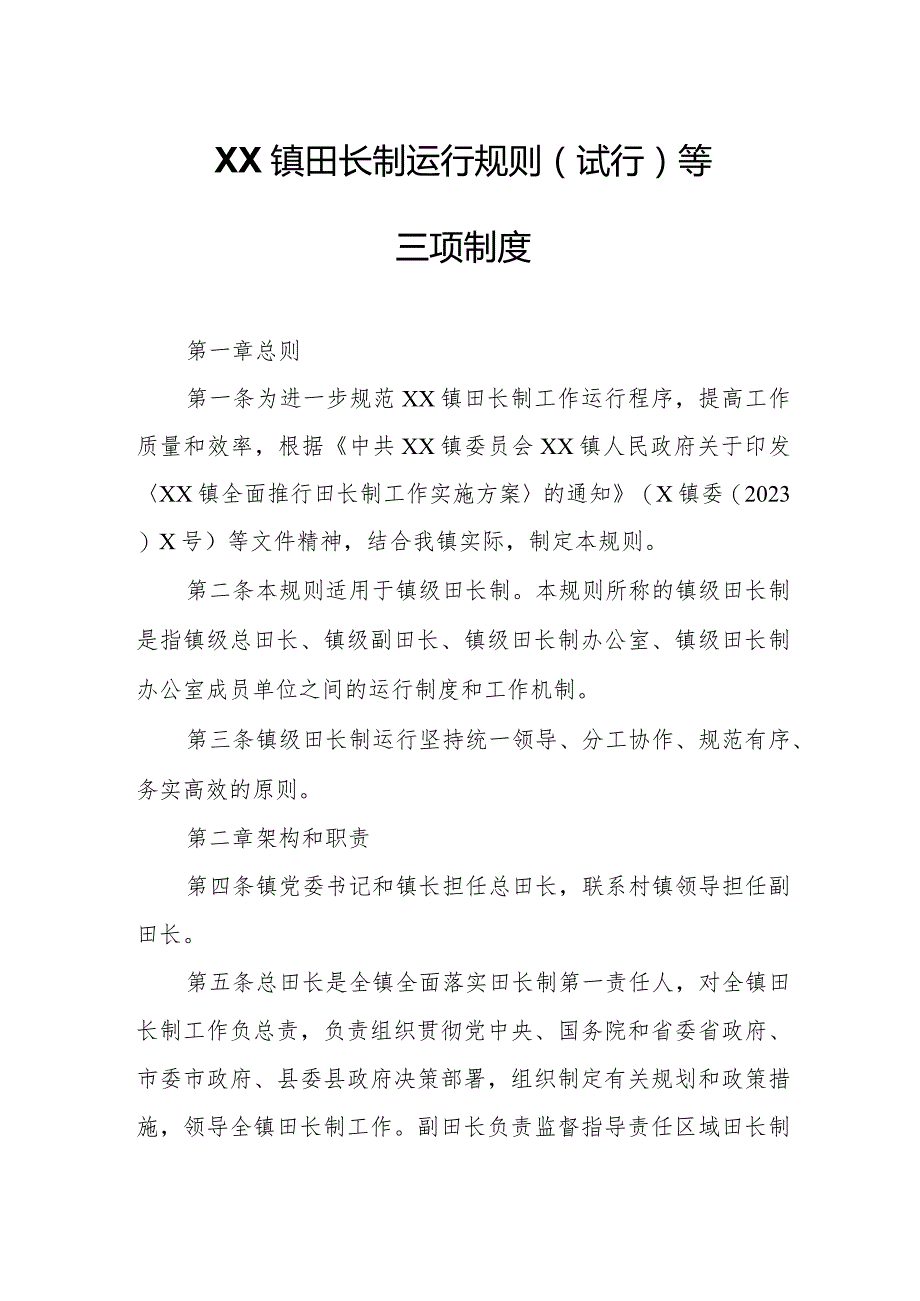 XX镇田长制运行规则（试行） 等三项制度.docx_第1页