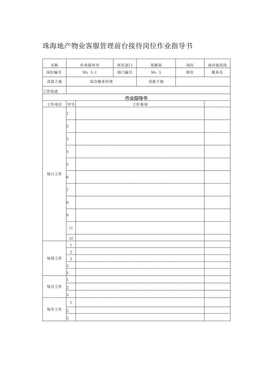 珠海地产物业客服管理前台接待岗位作业指导书.docx_第1页