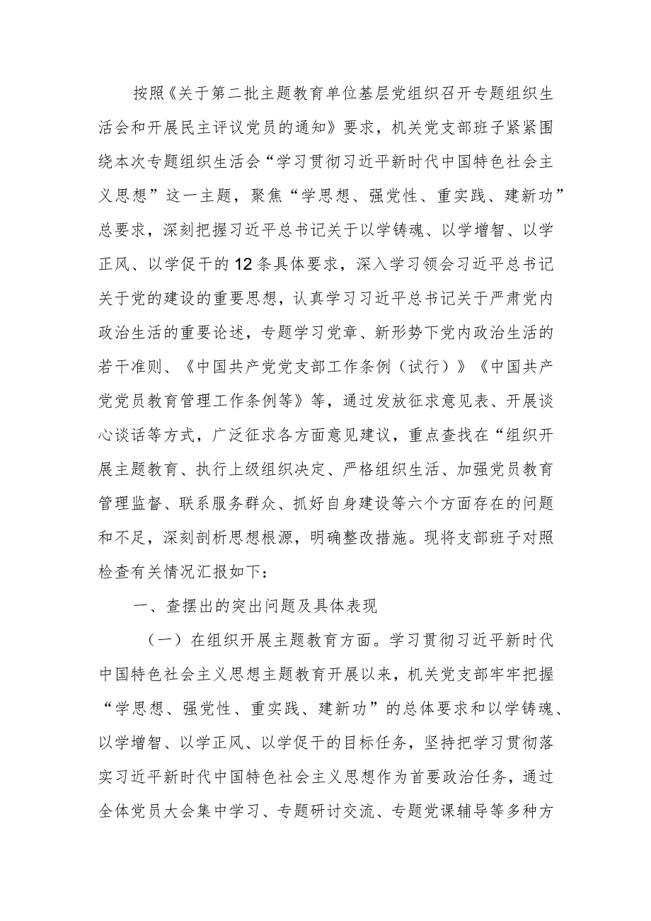 党支部班子2023年学习教育专题组织生活检查材料.docx_第1页