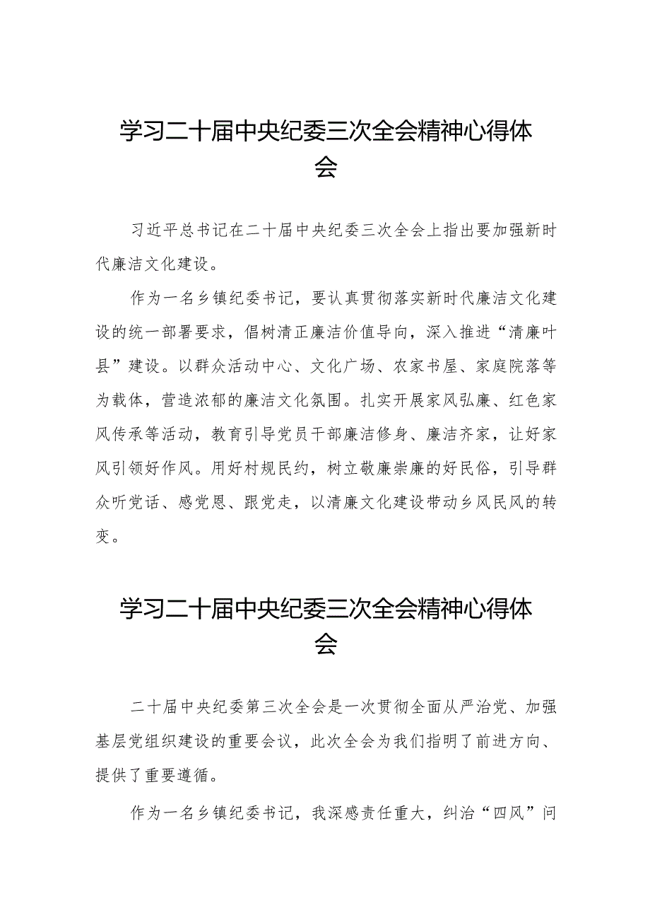 纪委书记关于二十届中央纪委三次全会精神的学习体会十九篇.docx_第1页