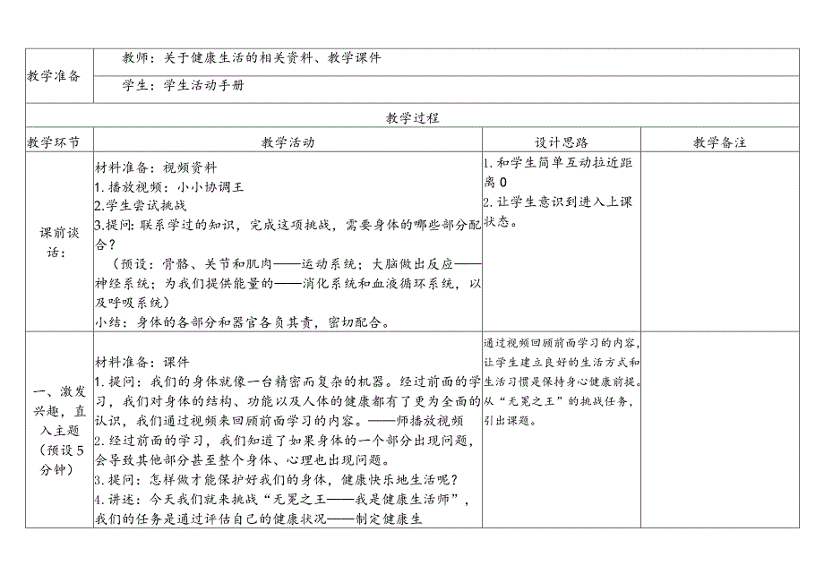 教科版五年级科学上册第四单元第七课时教学设计制订健康生活计划.docx_第2页