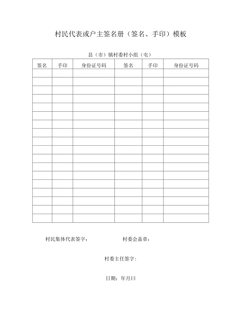 村民代表或户主签名册（签名、手印）模板.docx_第1页