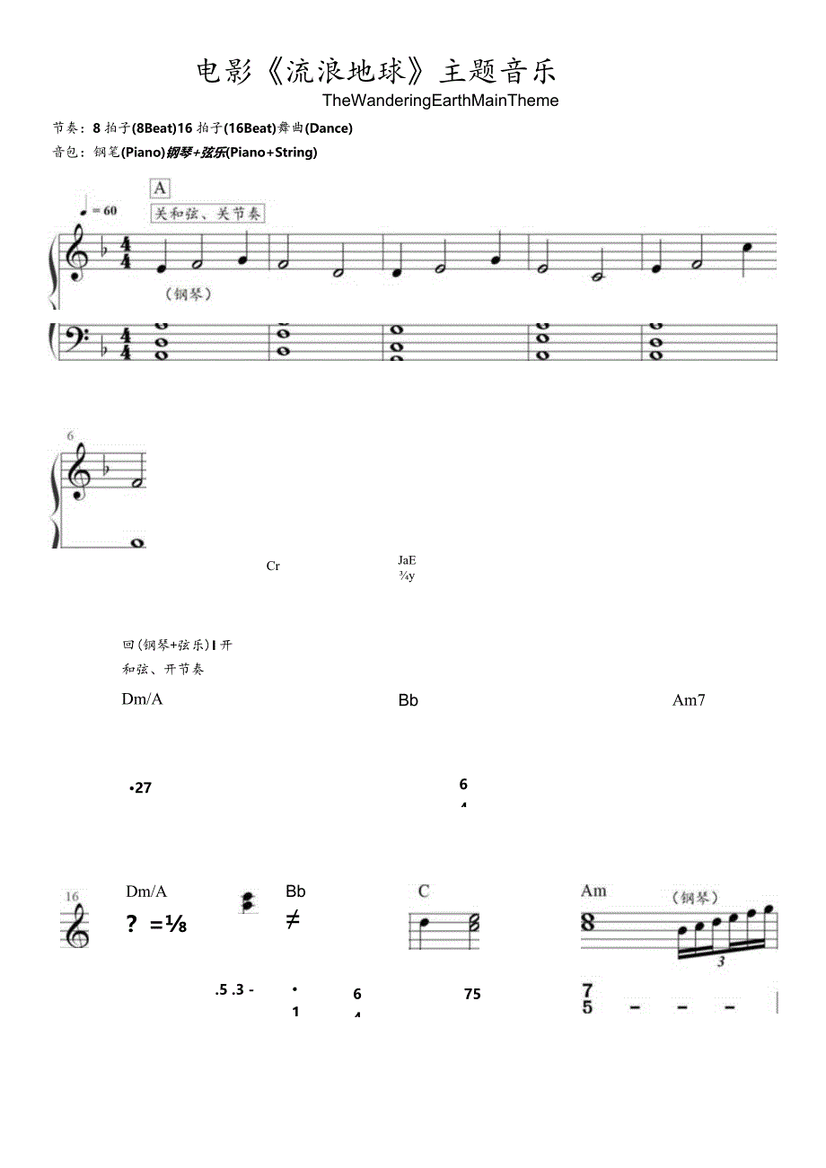 流浪地球主题音乐（TheWanderingEarthMainTheme）高清电子琴谱五线谱.docx_第1页