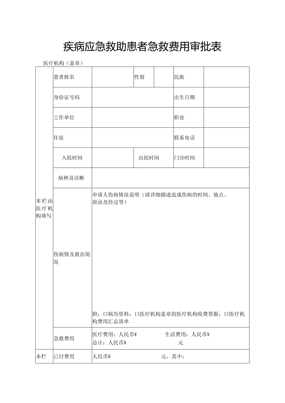 疾病应急救助患者急救费用审批表.docx_第1页