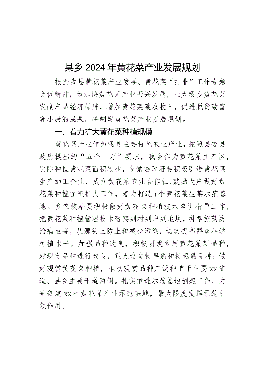 某乡2024年黄花菜产业发展规划.docx_第1页