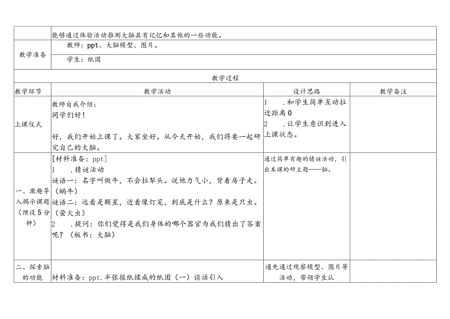 教科版五年级科学上册第四单元第四课时教学设计身体的总指挥.docx_第2页