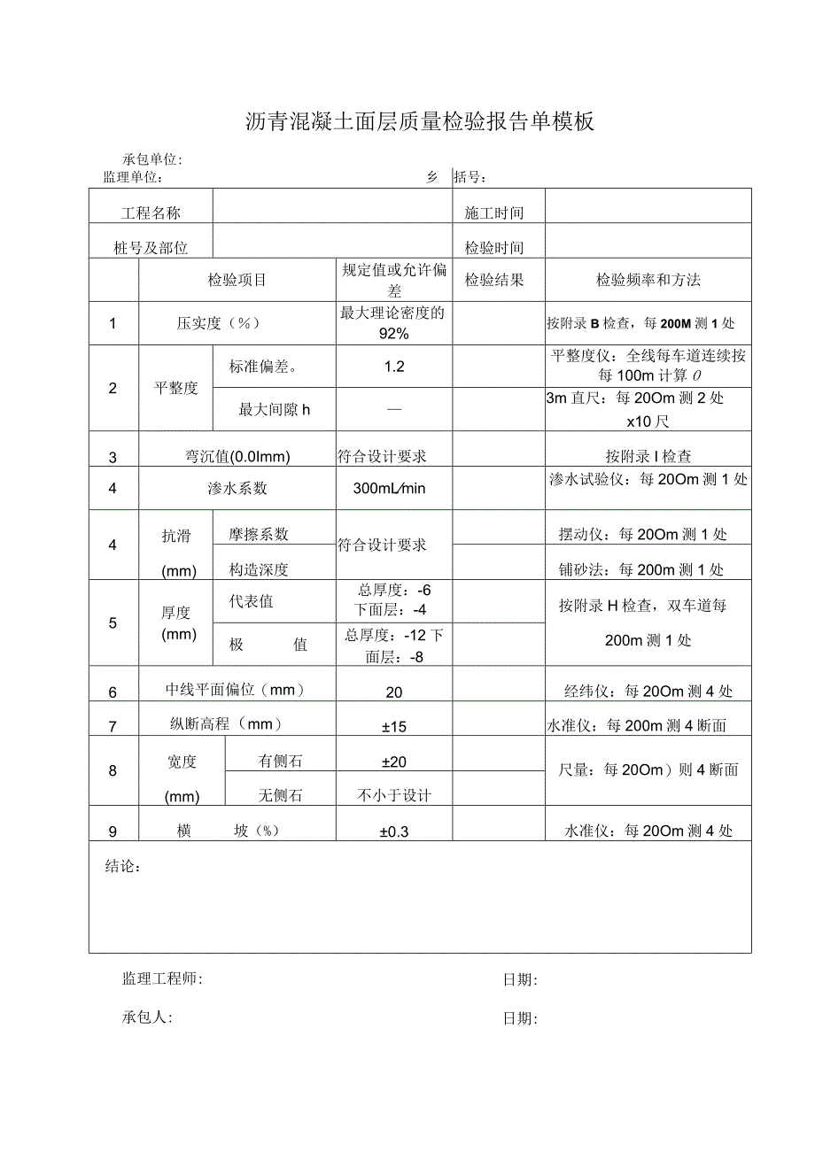 沥青混凝土面层质量检验报告单模板.docx_第1页