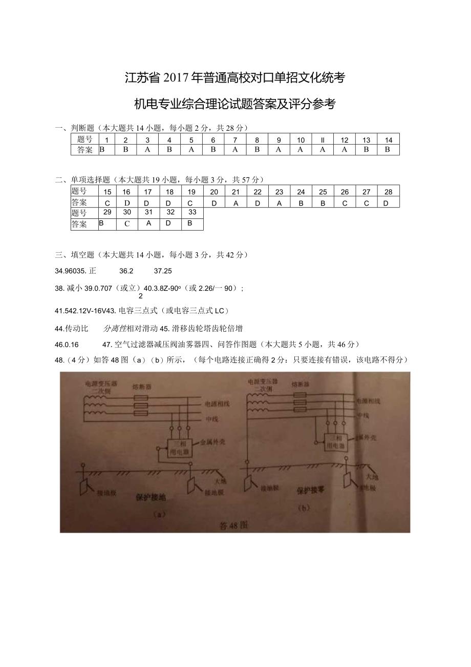 机电2017年江苏对口单招文化综合理论试卷答案.docx_第1页