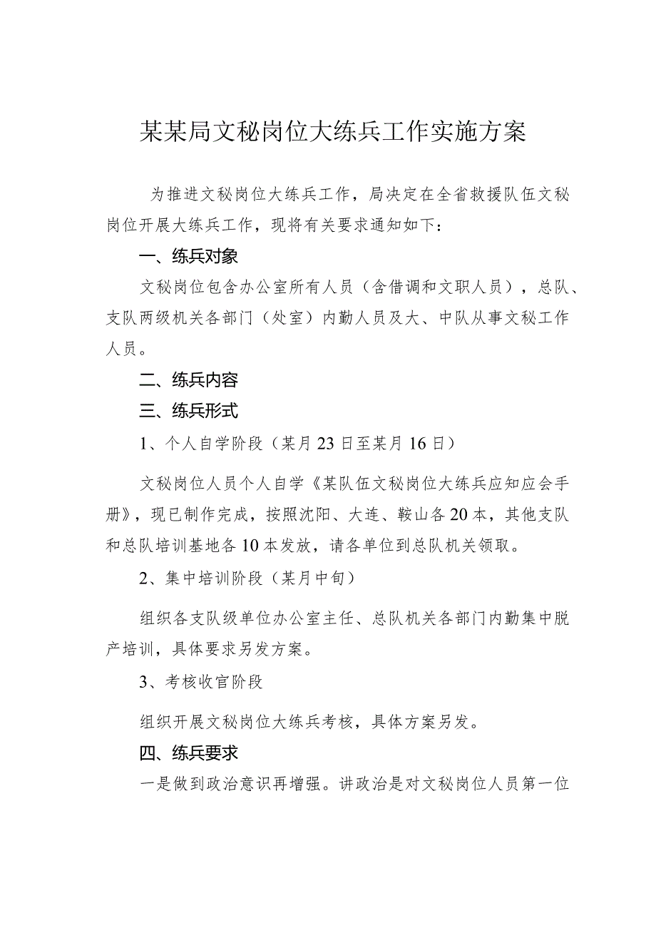 某某局文秘岗位大练兵工作实施方案.docx_第1页