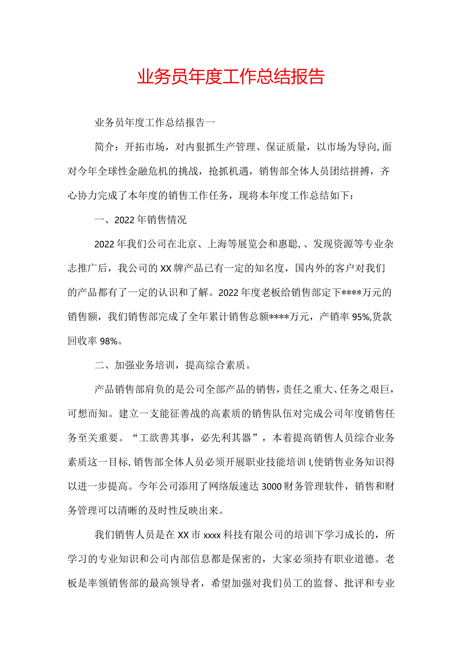 业务员年度工作总结报告.docx_第1页