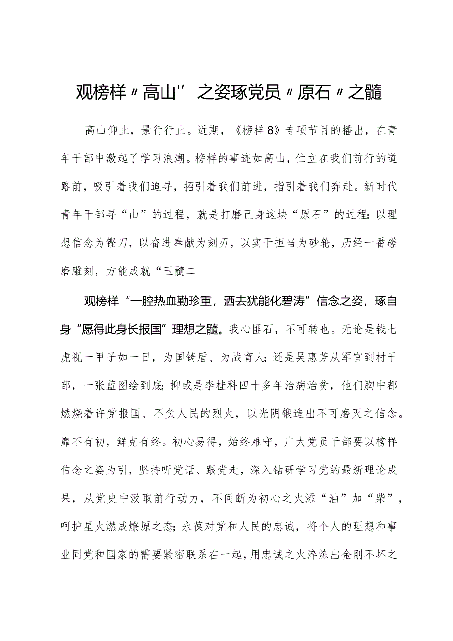 榜样8学习体会：观榜样“高山”之姿琢党员“原石”之髓.docx_第1页