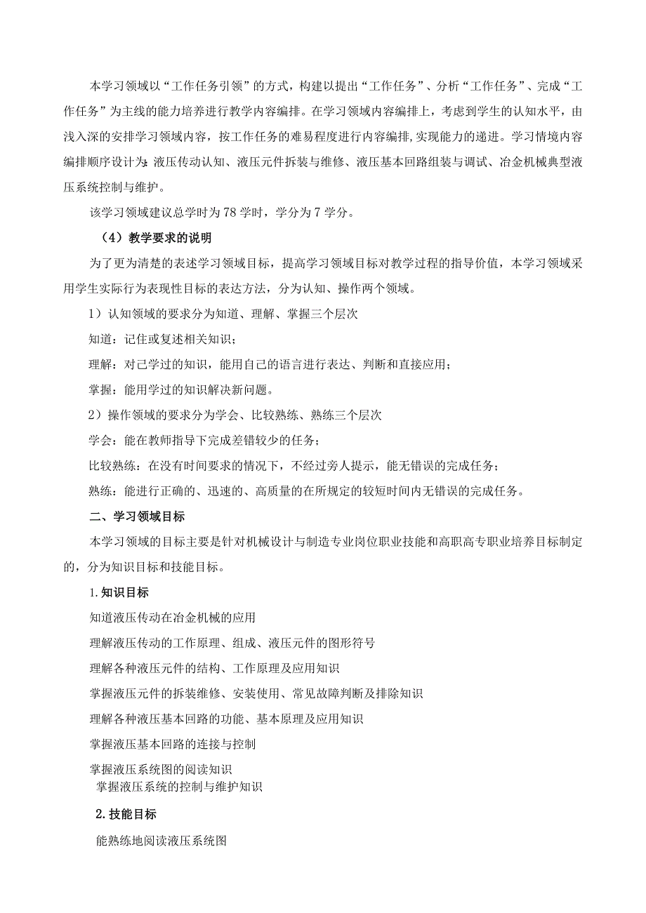 《液压控制技术及应用》学习领域课程标准.docx_第2页