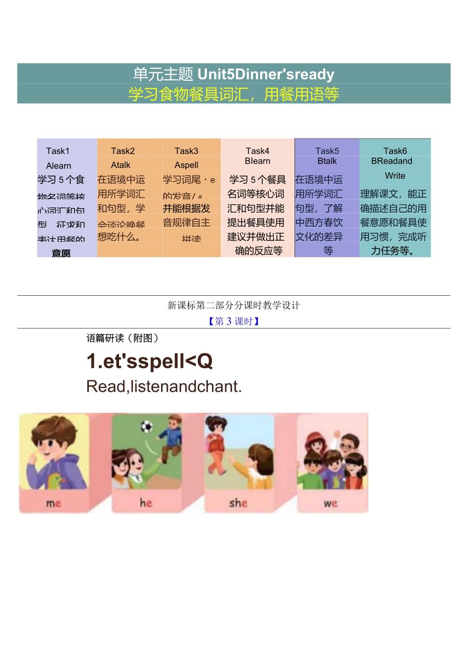 人教PEP四上大单元教学Unit 5 Dinner's ready PA Let's spell 教案.docx_第3页