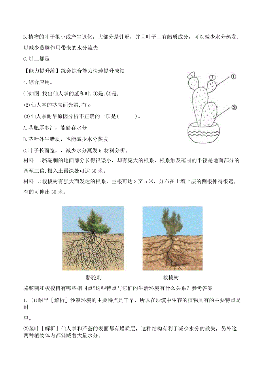 第6课 沙漠中的植物（分层练习）三年级科学下册（苏教版）.docx_第2页