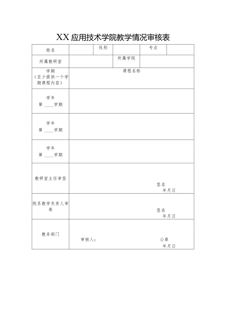 XX应用技术学院教学情况审核表（2024年）.docx_第1页