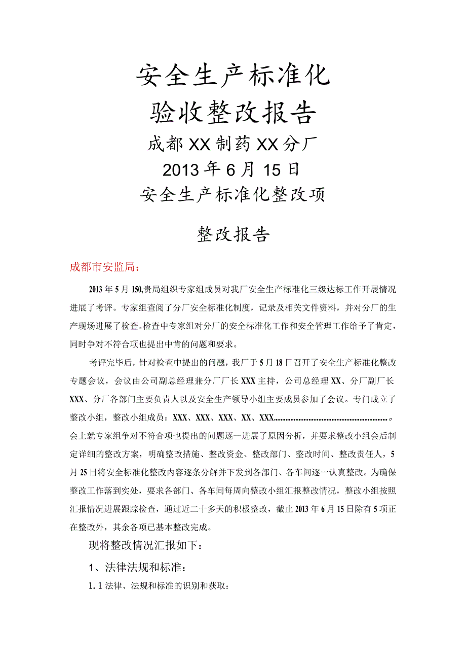 安全标准化验收整改报告--【模板】.docx_第1页