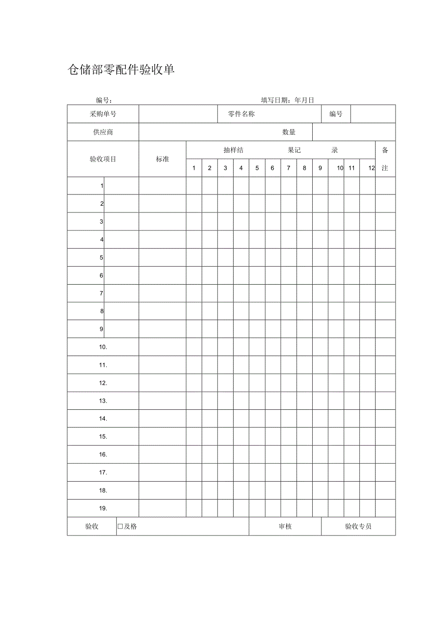 仓储部零配件验收单.docx_第1页