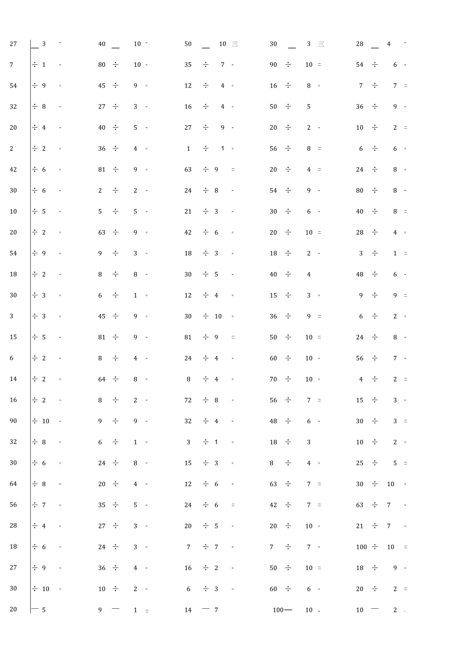 100以内整数除法计算单元测验口算题.docx_第3页