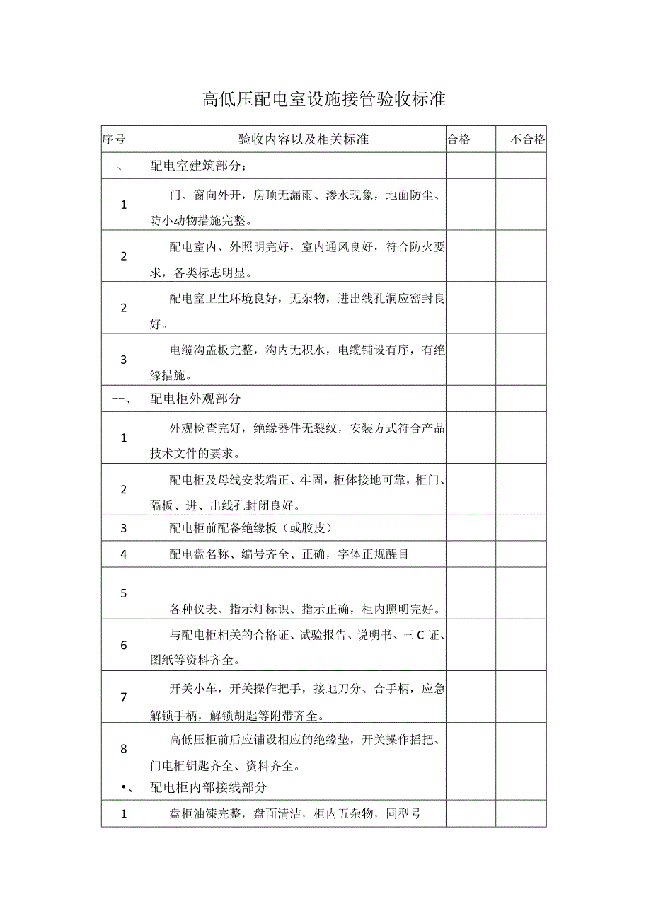 高低压配电室设施接管验收标准.docx_第1页