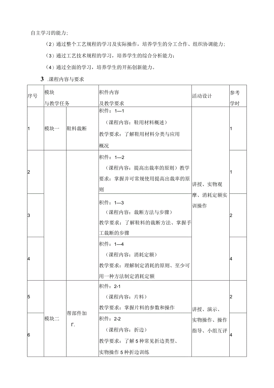 《鞋类生产工艺（一）》课程标准.docx_第3页