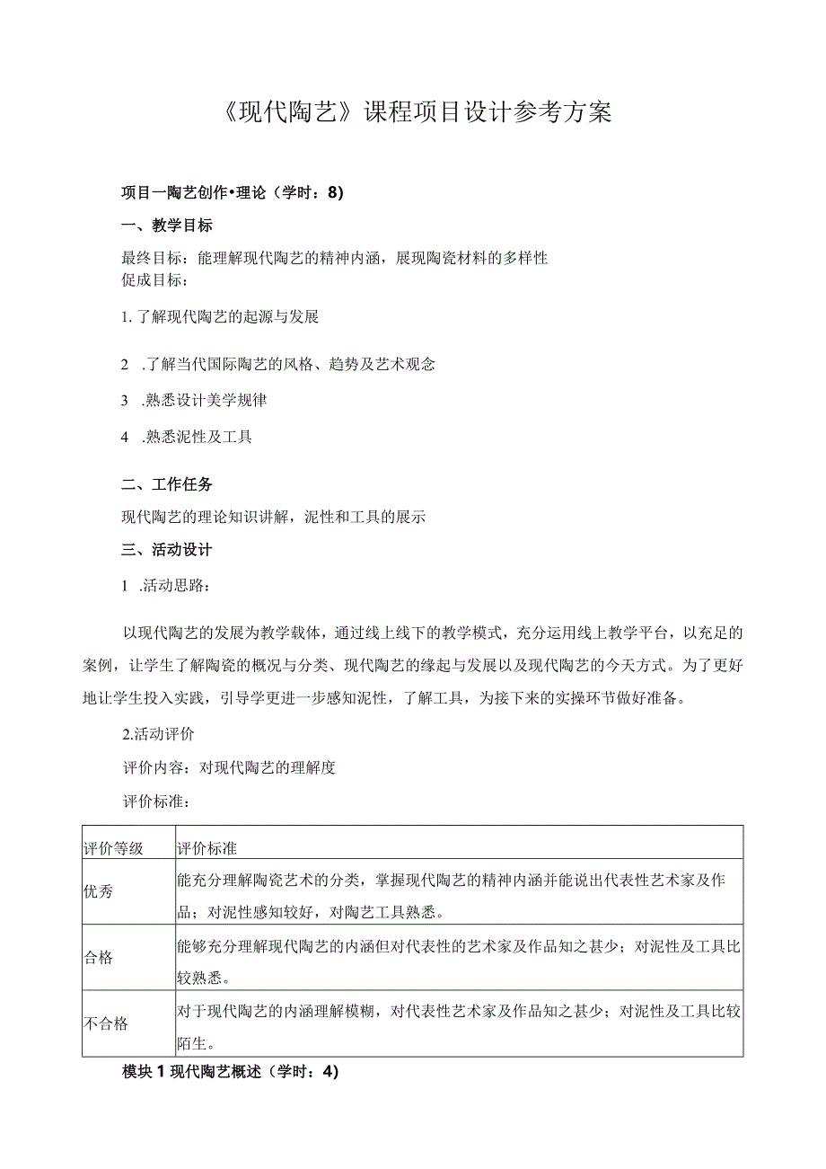 《现代陶艺》课程项目设计参考方案.docx_第1页