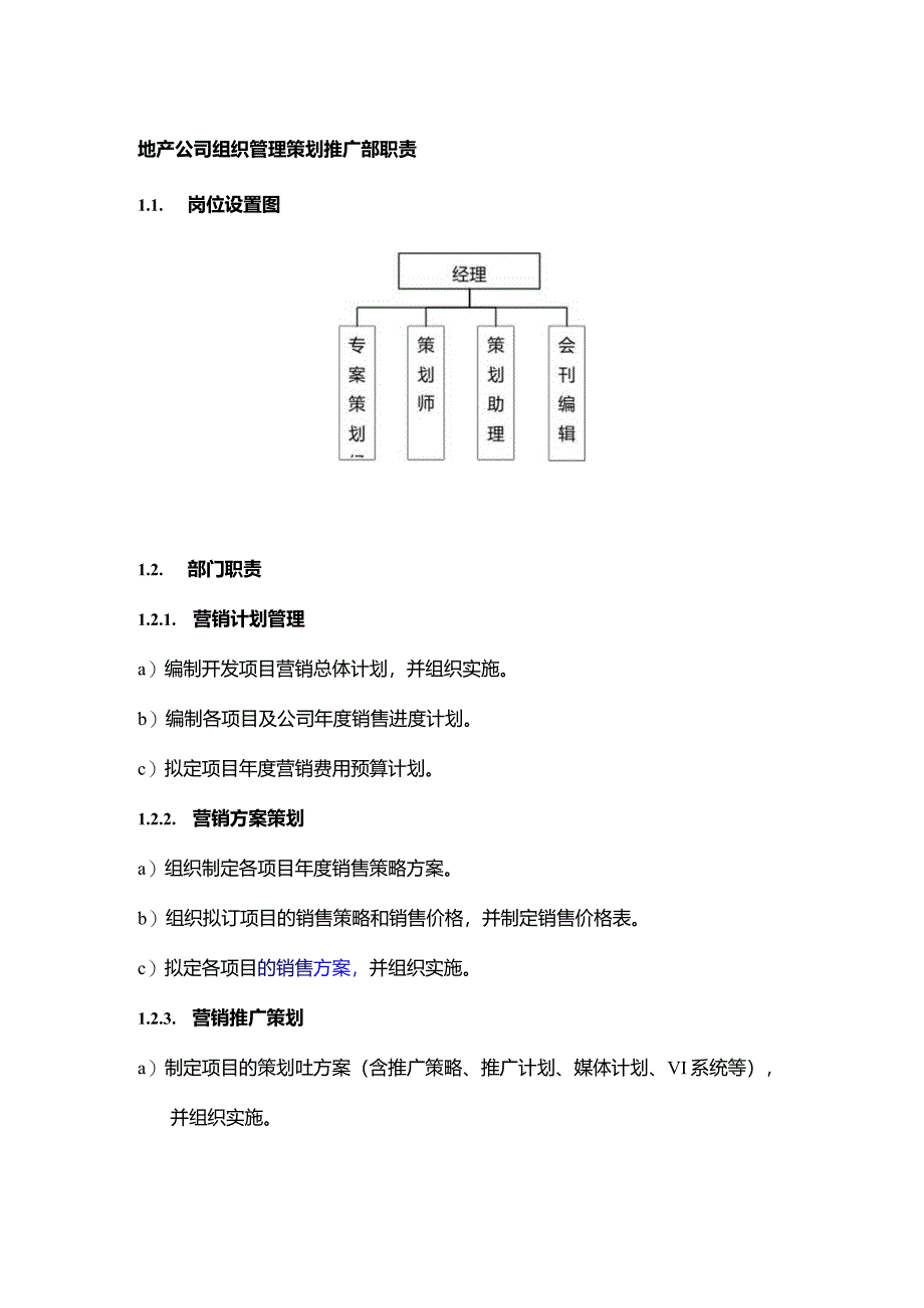 地产公司组织管理策划推广部职责.docx_第1页