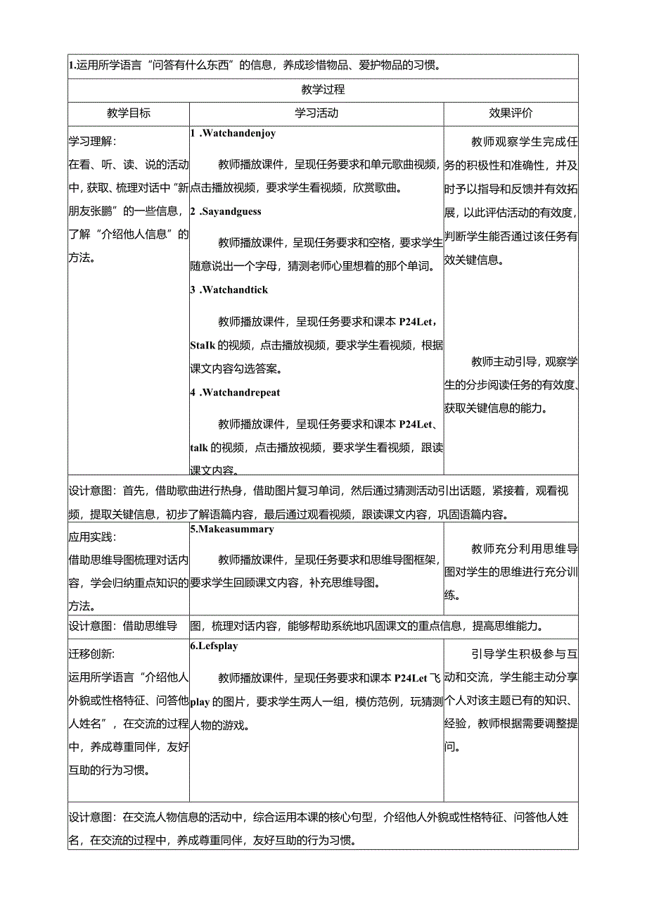 人教PEP四上大单元教学Unit 3 My friends 第1课时 教案.docx_第2页