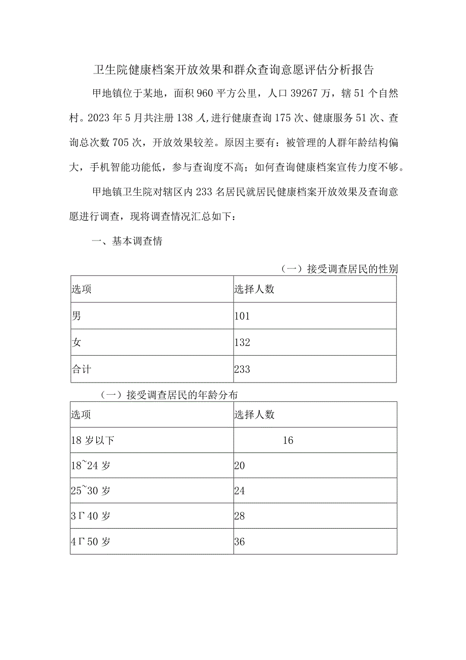 卫生院健康档案开放效果和群众查询意愿评估分析报告.docx_第1页