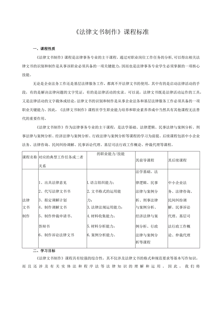 《法律文书制作》课程标准.docx_第1页