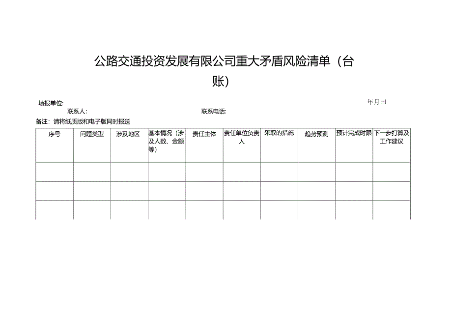 公路交通投资发展有限公司重大矛盾风险清单（台账）.docx_第1页