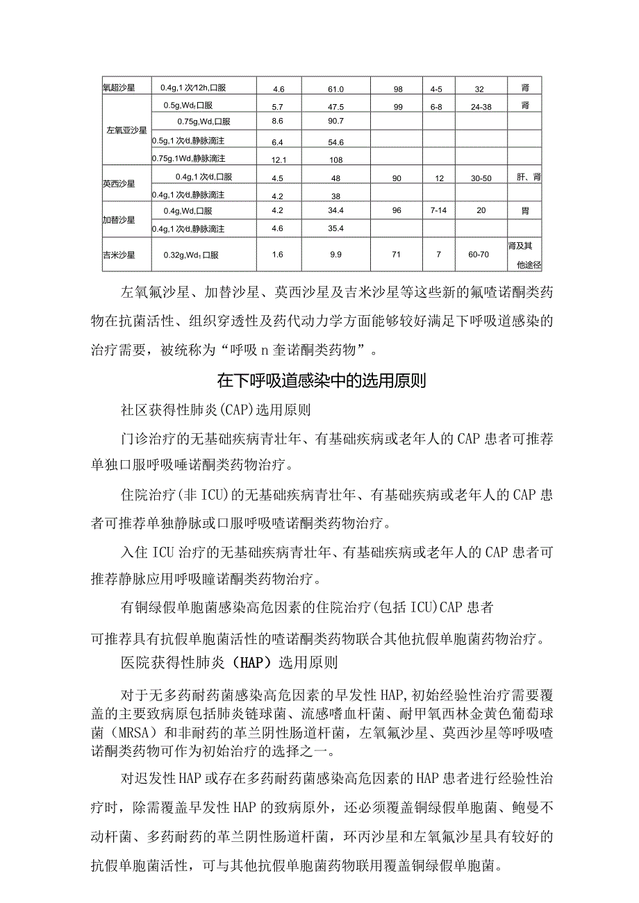 治疗不同呼吸道疾病喹诺酮类抗菌药物发展、药物特性及选用原则.docx_第3页